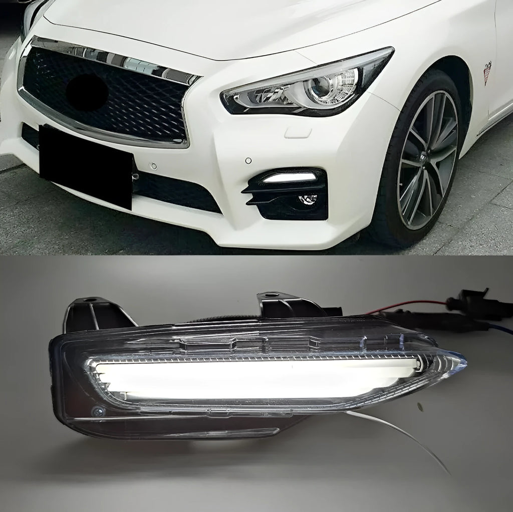 Infiniti Q50 Q70 front bumper LED turn signal and daytime running lamp unit with ABS housing