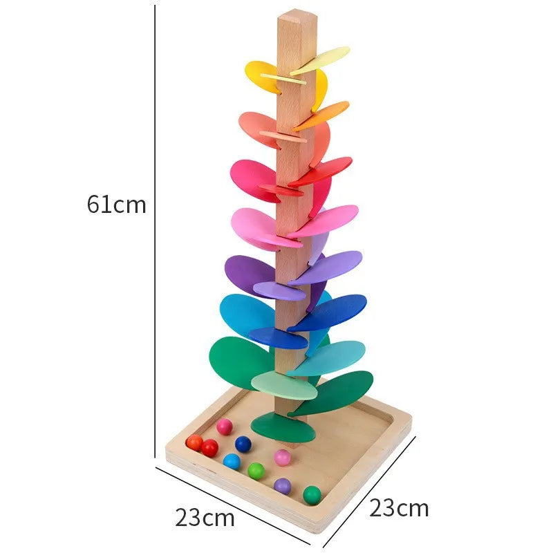 Baby educational ball wooden rainbow music tree with 10 colourful beads on wire tracks, 22.5 x 71cm