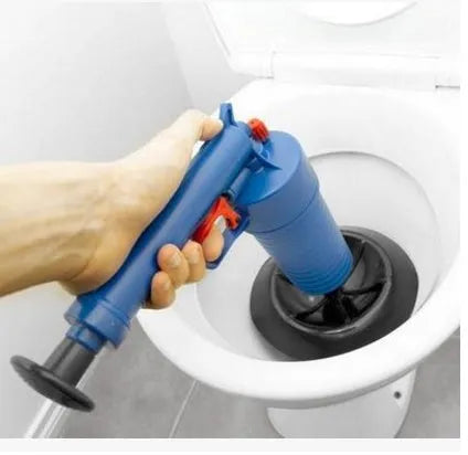 Plastic air power drain blaster gun with four different sized adaptors for clearing blocked pipes