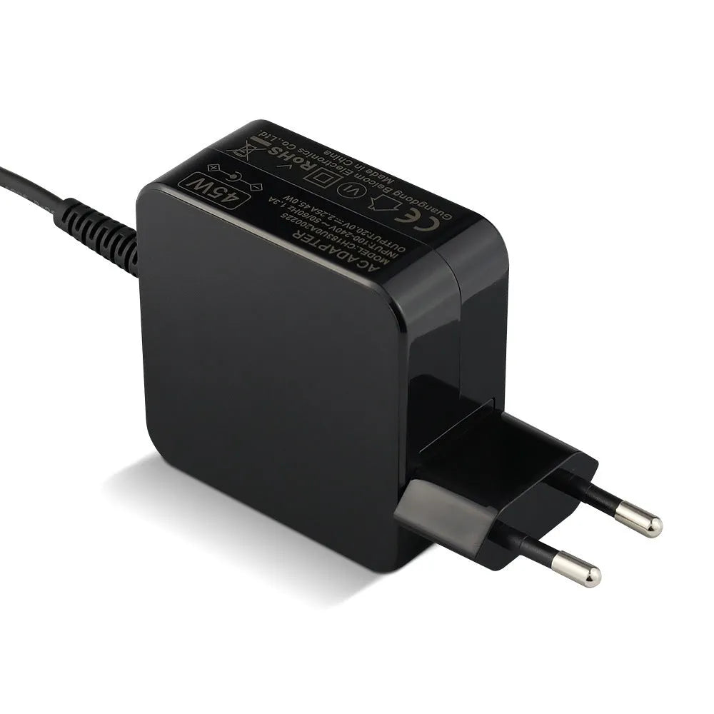 Black Hua 45W laptop power adapter with attached DC connector and charging cable.