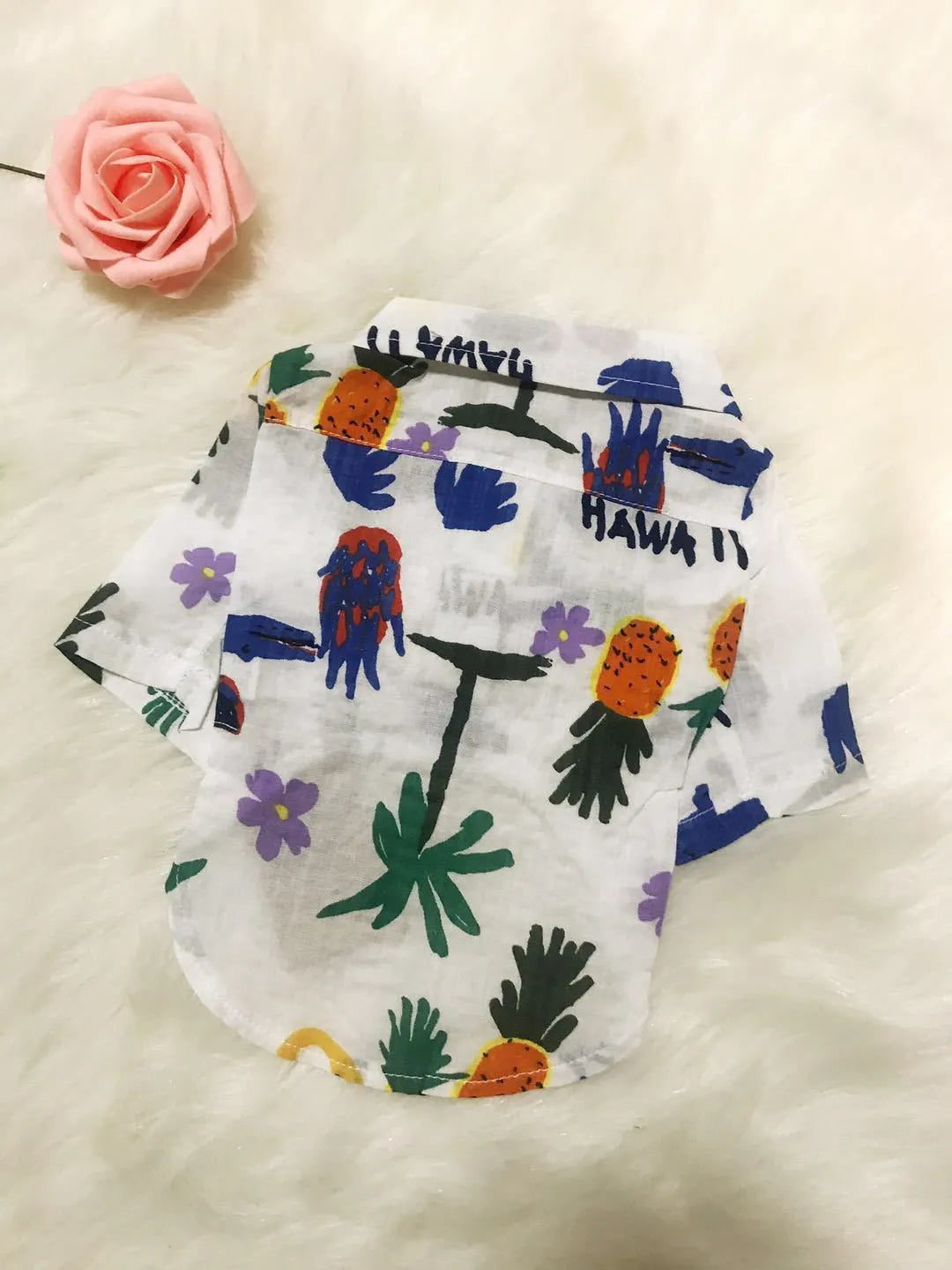 Dog clothes fashion shirt in cotton for small to large breeds available in wine red pineapple black pineapple black crocodile white pineapple white crocodile and black white crocodile patterns with size chart XS to XXL and FB by collar bust back length