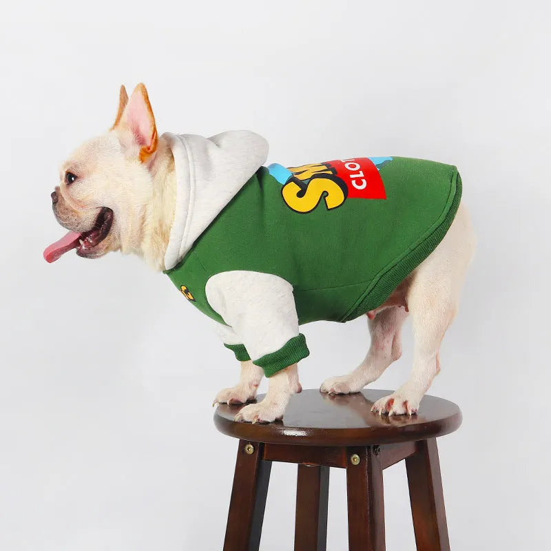Green cotton dog coat for large dogs, shown in size L, XL, 2XL, 3XL, or 4XL for autumn and winter.