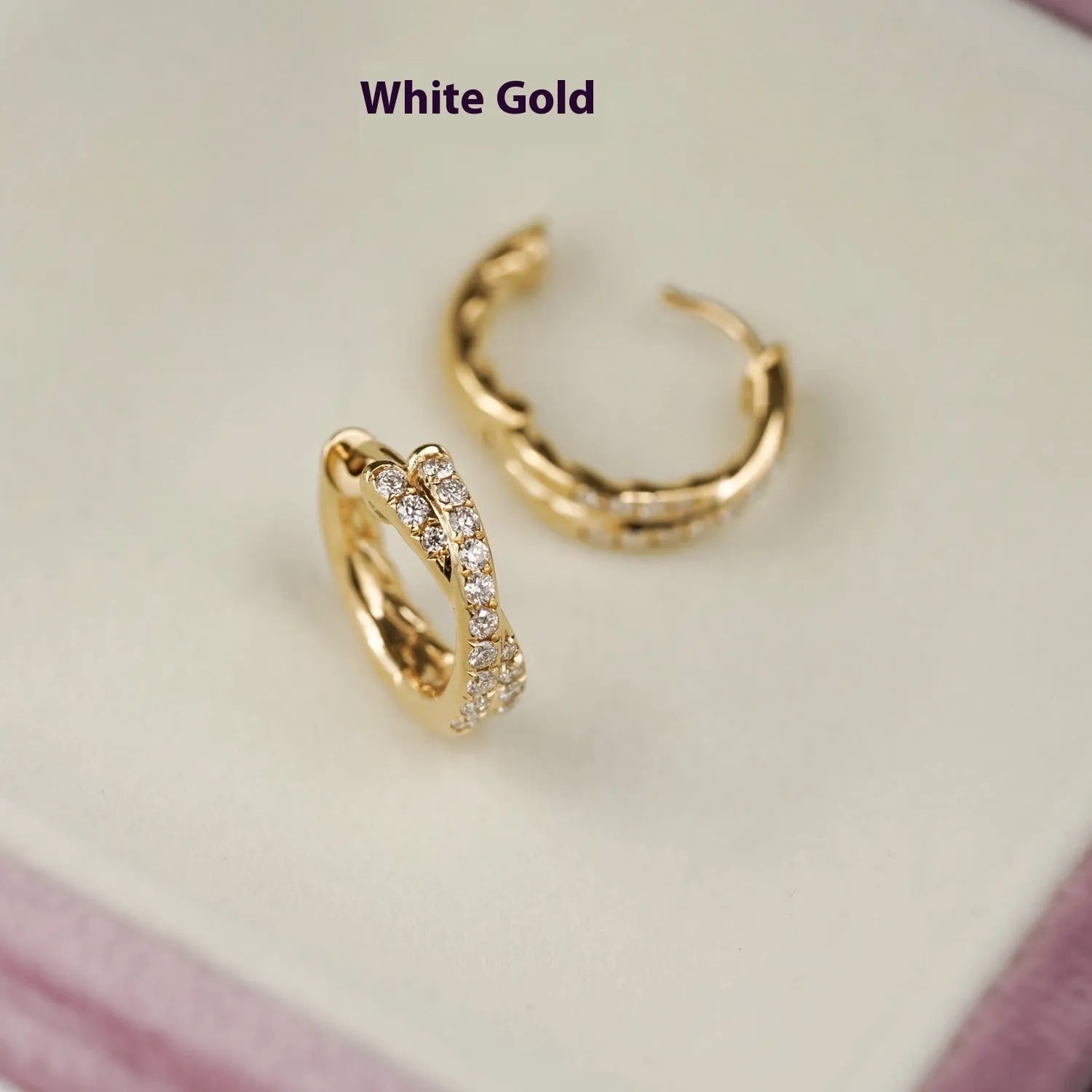 Cross double row twist earrings in 925 silver electroplated 18K gold with 5A zircon, 9mm inner diameter, 12mm outer diameter