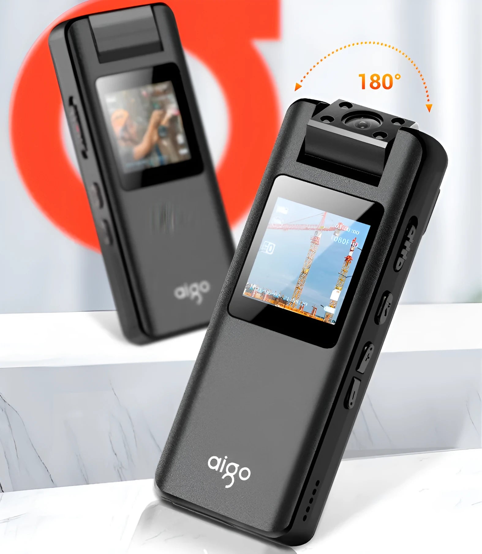 DSJ-S11 HD night vision body worn camera with 160-degree wide-angle lens and 1.3-inch display on a reflective surface