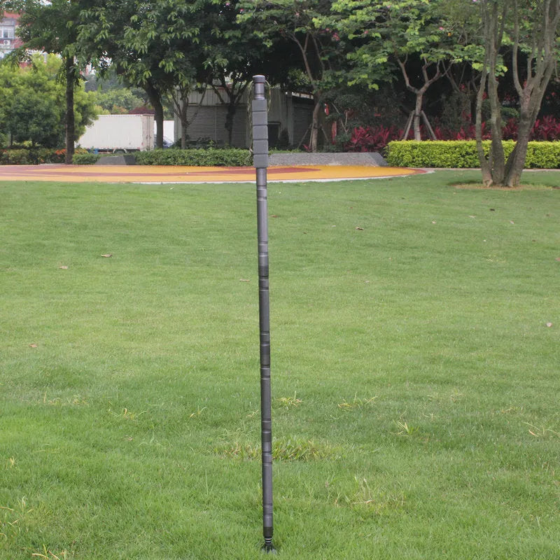 Dark grey adjustable aluminium alloy trekking pole with tactical knife and whistle accessories