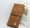 Long PU leather zipper wallet for women with card holder and cell phone pocket in solid colour