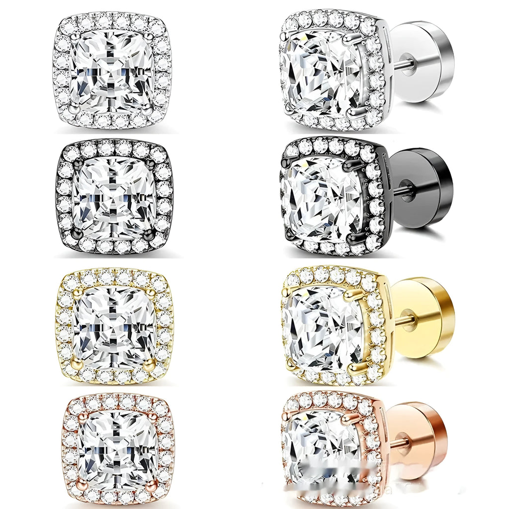 Geometric diamond square bag earrings in stainless steel 8mm single size steel colour finish