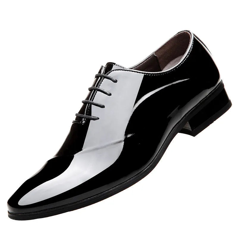 Men's black and brown business formal shoes with pointed toe, artificial PU upper