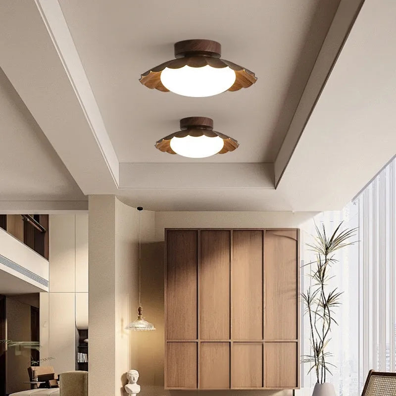 Mid-ancient silent balcony LED ceiling light round 25cm in beige with iron and acrylic shade