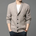 Men's Korean style jacquard knitted cardigan jacket in black colour with straight cut design