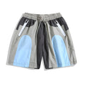Blue patchwork quick-drying outdoor sports shorts with straight-leg loose fit design