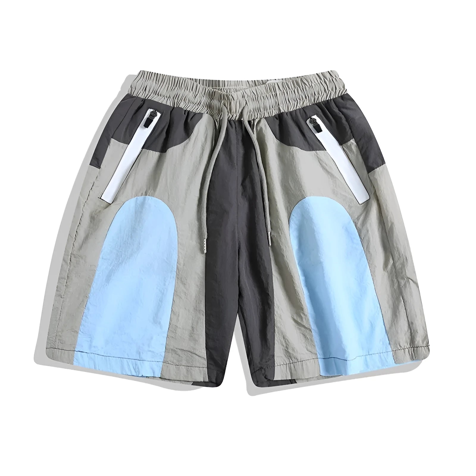 Blue patchwork quick-drying outdoor sports shorts with straight-leg loose fit design