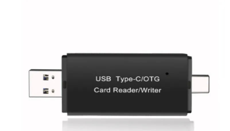 Black USB 3.0 card reader with USB-C connector for SD and TF memory cards