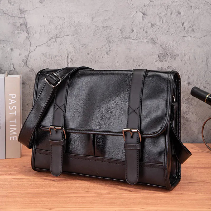 Black Korean style anti-theft commuter backpack with decorative sewing thread accents