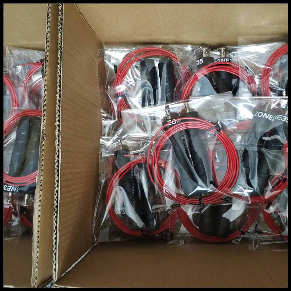 Jump rope with black PP handle, PU sweat belt, PVC wire rope on blue background