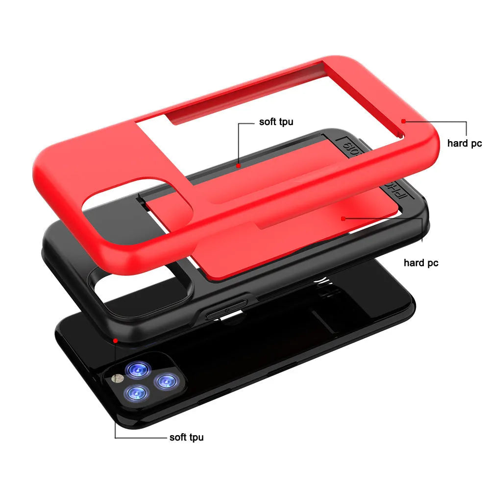 Simple solid-colour iPhone 11 case in black, red, pink, blue, dark blue, and purple options.