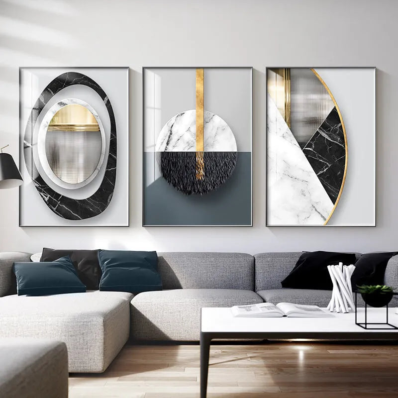 Abstract geometric canvas painting wall art poster in modern design