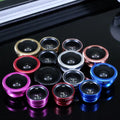 Mobile phone fisheye and macro lens kit with 180-degree wide-angle and 0.67X attachments