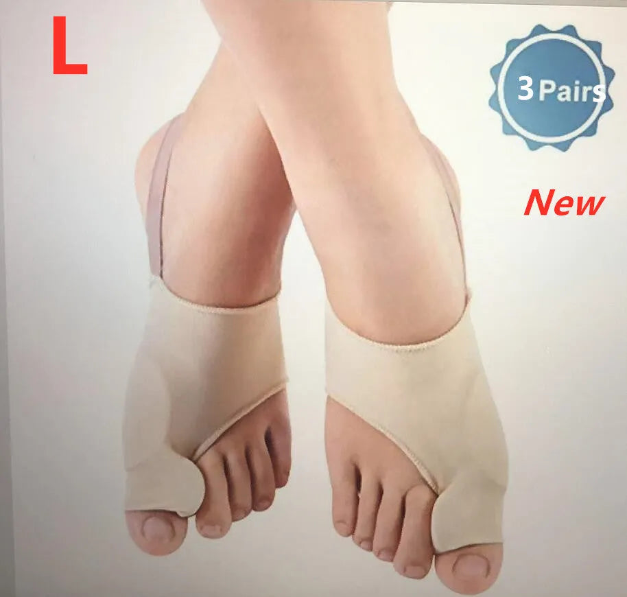 Corrective toe socks with a silicone gel bunion pad and toe separator on a grey background.