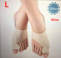 Corrective toe socks with a silicone gel bunion pad and toe separator on a grey background.