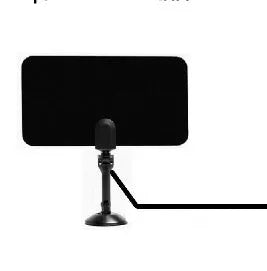 Indoor digital TV antenna for DVB-T DVB-T2 HDTV reception with EU plug option on a table near a television