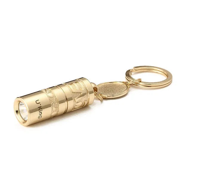Gold zinc alloy waterproof mini LED flashlight on a keychain ring