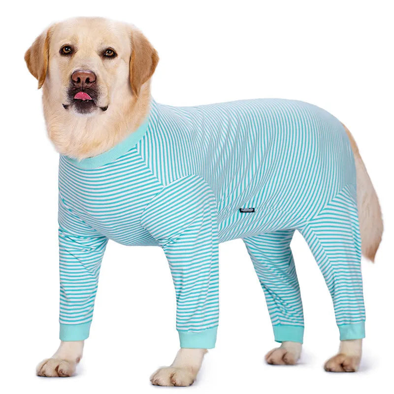 Striped polyester dog shirt for golden retrievers available in multiple sizes and colours