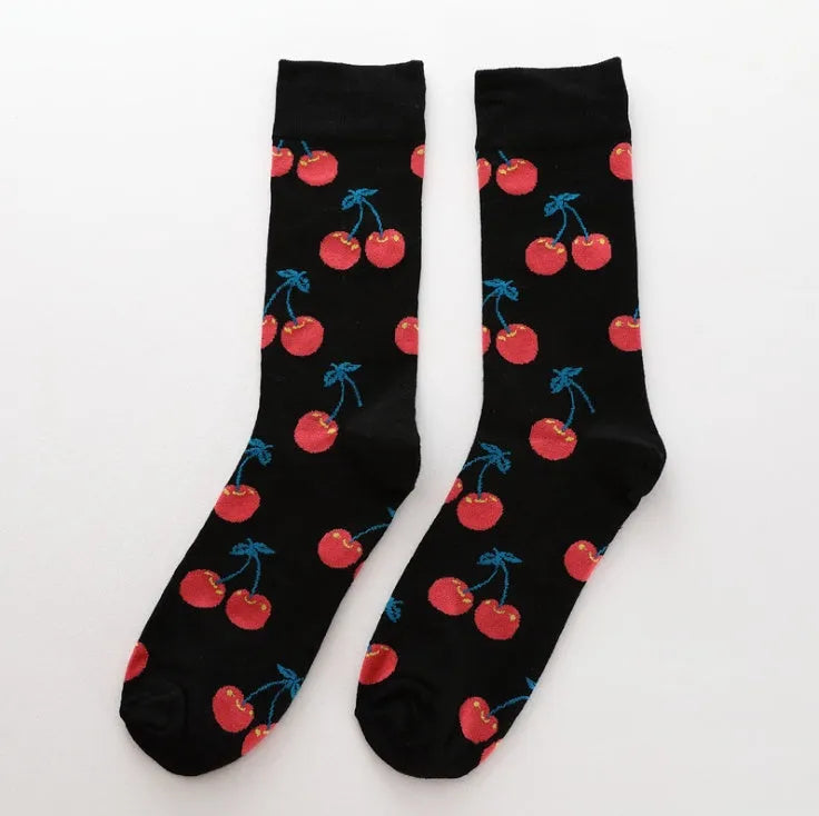 Happy fruit banana print tube socks for men women high-density cotton one size 39-43 colour options