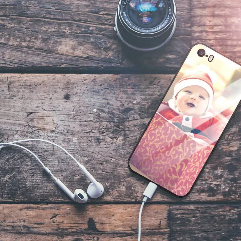 Ultra-thin patterned iPhone case with raised edges showing on a smartphone.