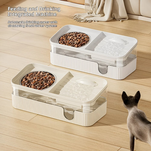 Automatic filtration and circulation cat water dispenser in cream colour with PP and stainless steel bowl