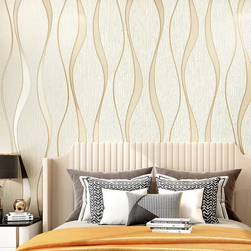 Curve stripe 3D textured wallpaper roll in dark brown deerskin velvet
