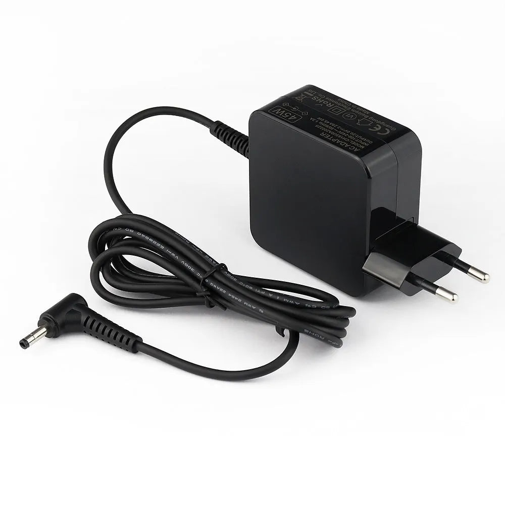 Black Hua 45W laptop power adapter with attached DC connector and charging cable.