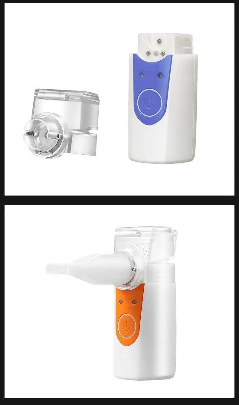 White columnar USB handheld nebuliser with single mist outlet for children's respiratory treatments