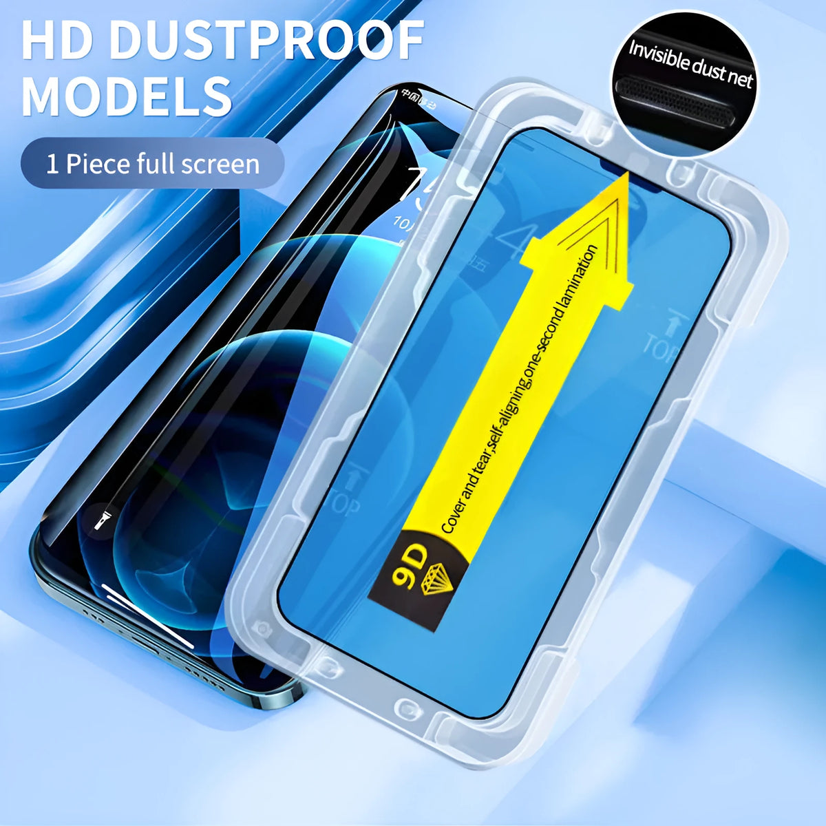 Tempered glass screen protector with anti-peep and dust-proof features for iPhone models, high definition front film.