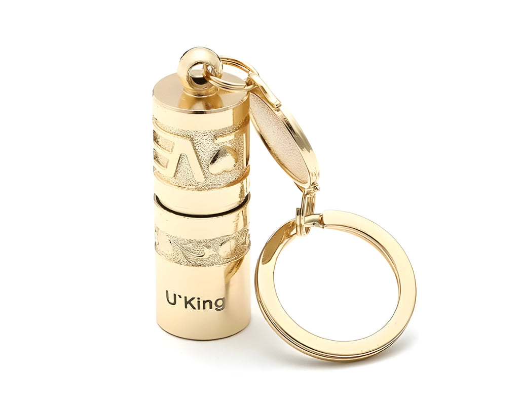 Gold zinc alloy waterproof mini LED flashlight on a keychain ring