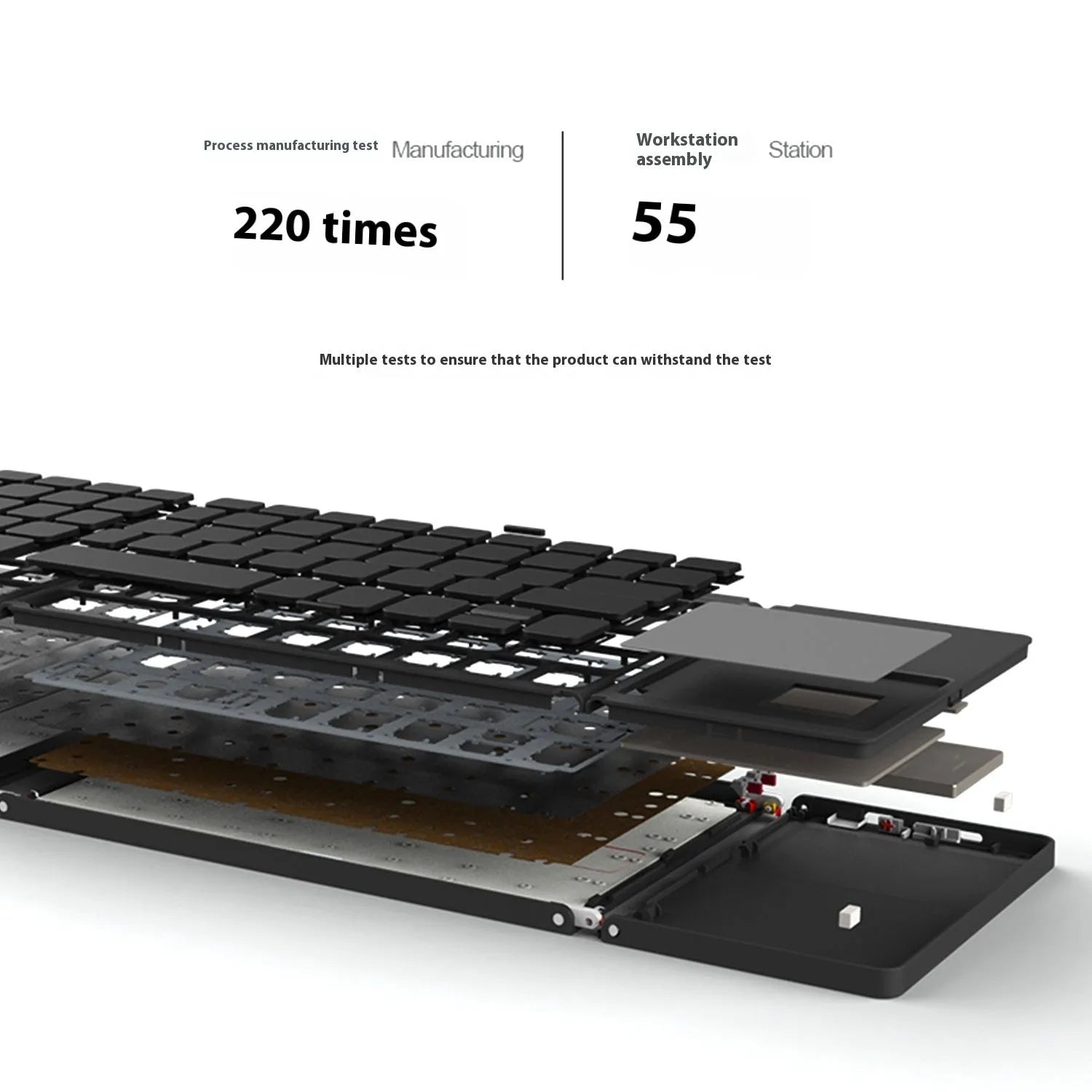 Tri-fold Bluetooth keyboard showing compact folded size next to smartphone for scale