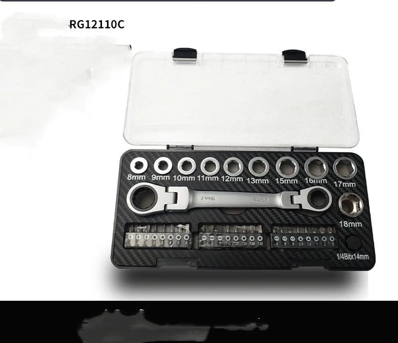 Dual-purpose ratchet wrench set with sockets and batch heads for mechanical repairs