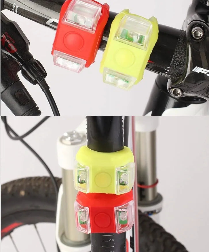 Mountain bike warning light set with silicone waterproof housing, A-style and B-style lights, multifunctional fixing for handlebars