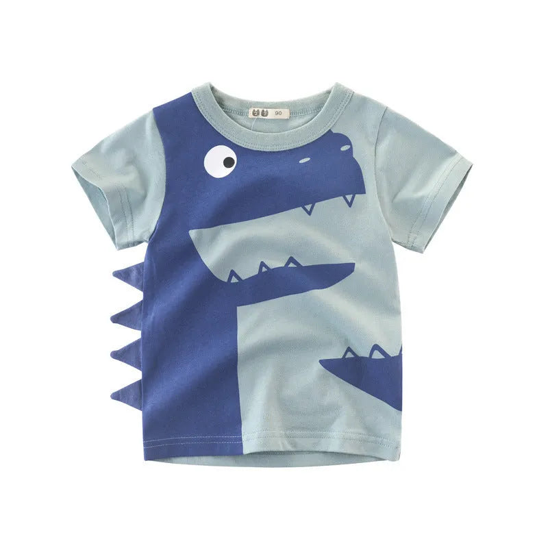 Pure cotton children's short-sleeved T-shirt for boys in blue and yellow summer top
