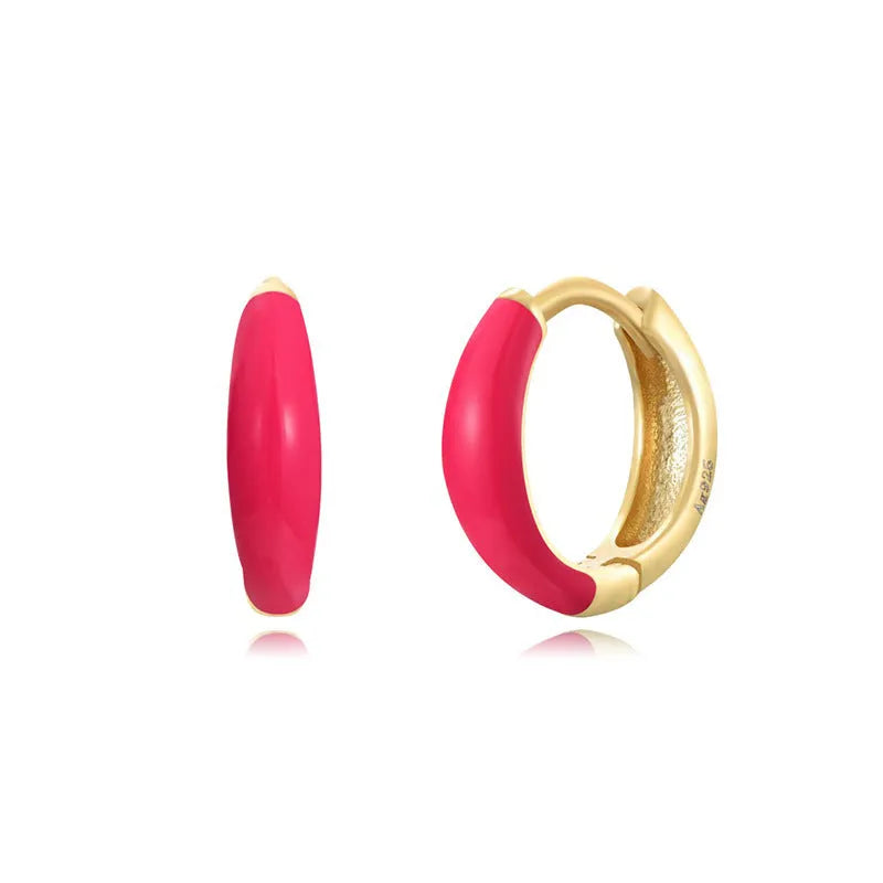 Geometric U-shaped epoxy oval curved earrings in multiple colours with silver needle copper construction
