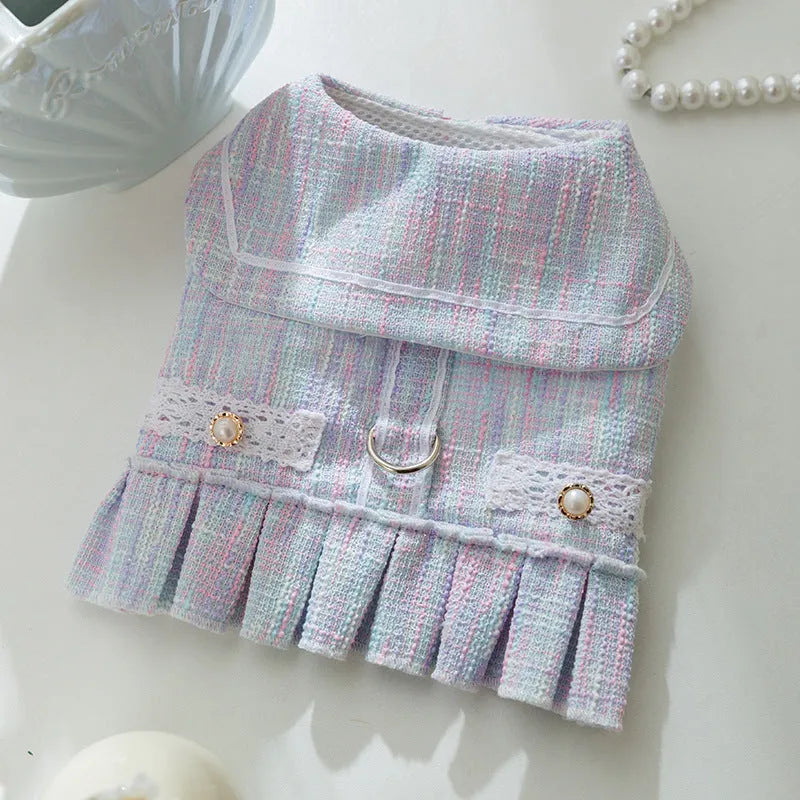 Polyester pet clothes for cats and small dogs in Salem purple or A & L pink colours with weight-based sizing