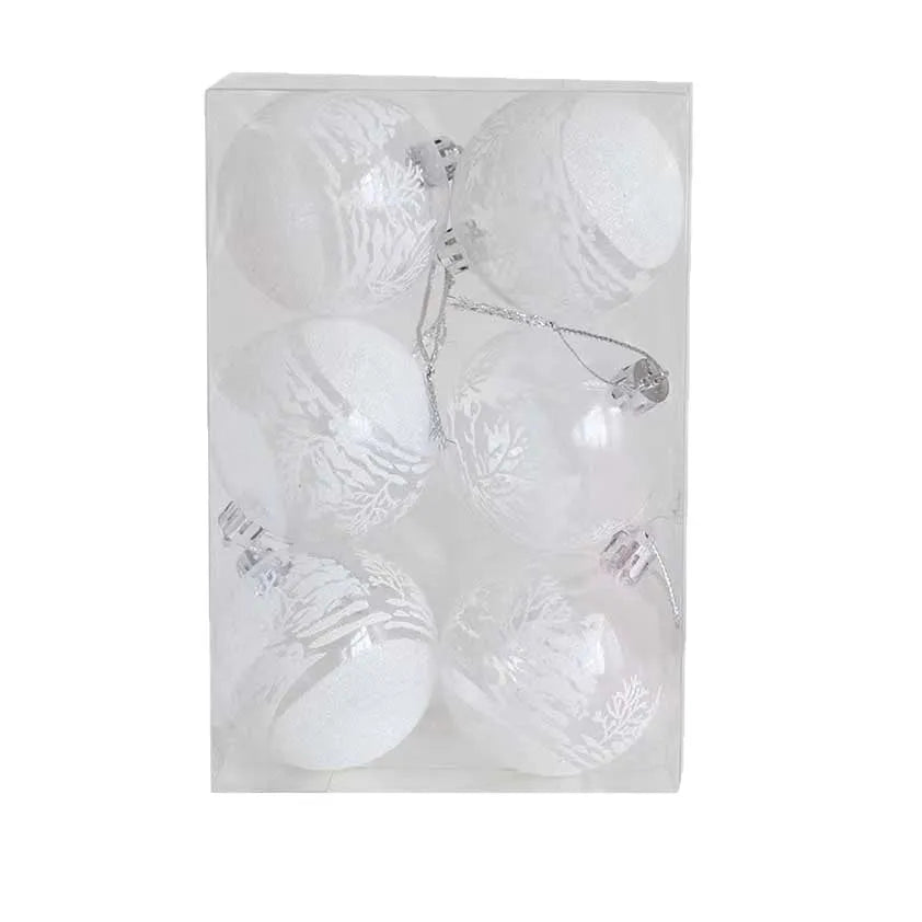 Set of six transparent 6cm acrylic Christmas ball ornaments with hand-painted colour, modern simple style
