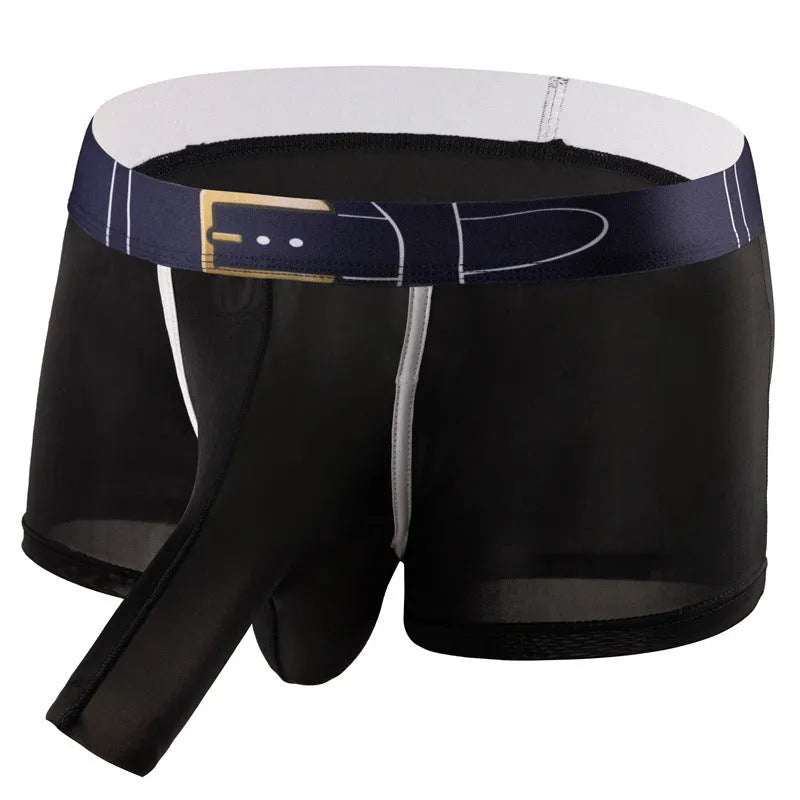 Men's ice silk boxer shorts in solid colours with mid waist design
