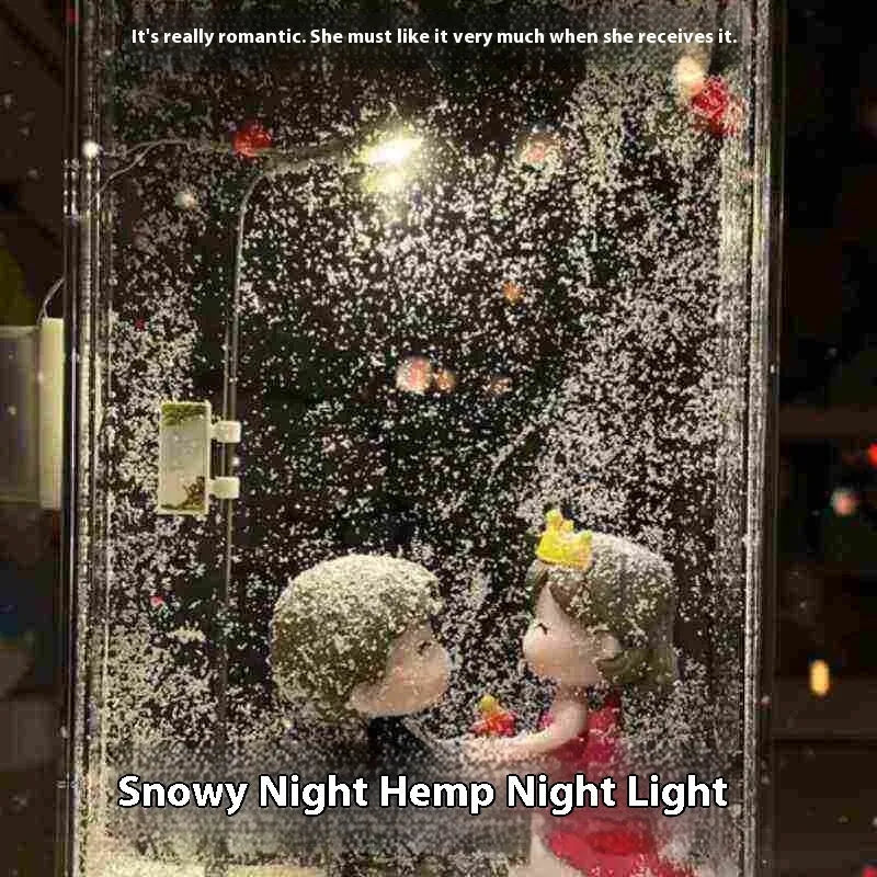 DIY snowy night light kit components with snowflake design and LED lights for Christmas desktop decoration