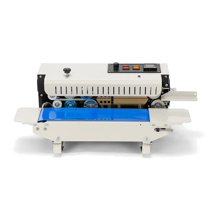 Mini handheld L1 steel seal impulse heat sealer with integrated date stamp for plastic bags.