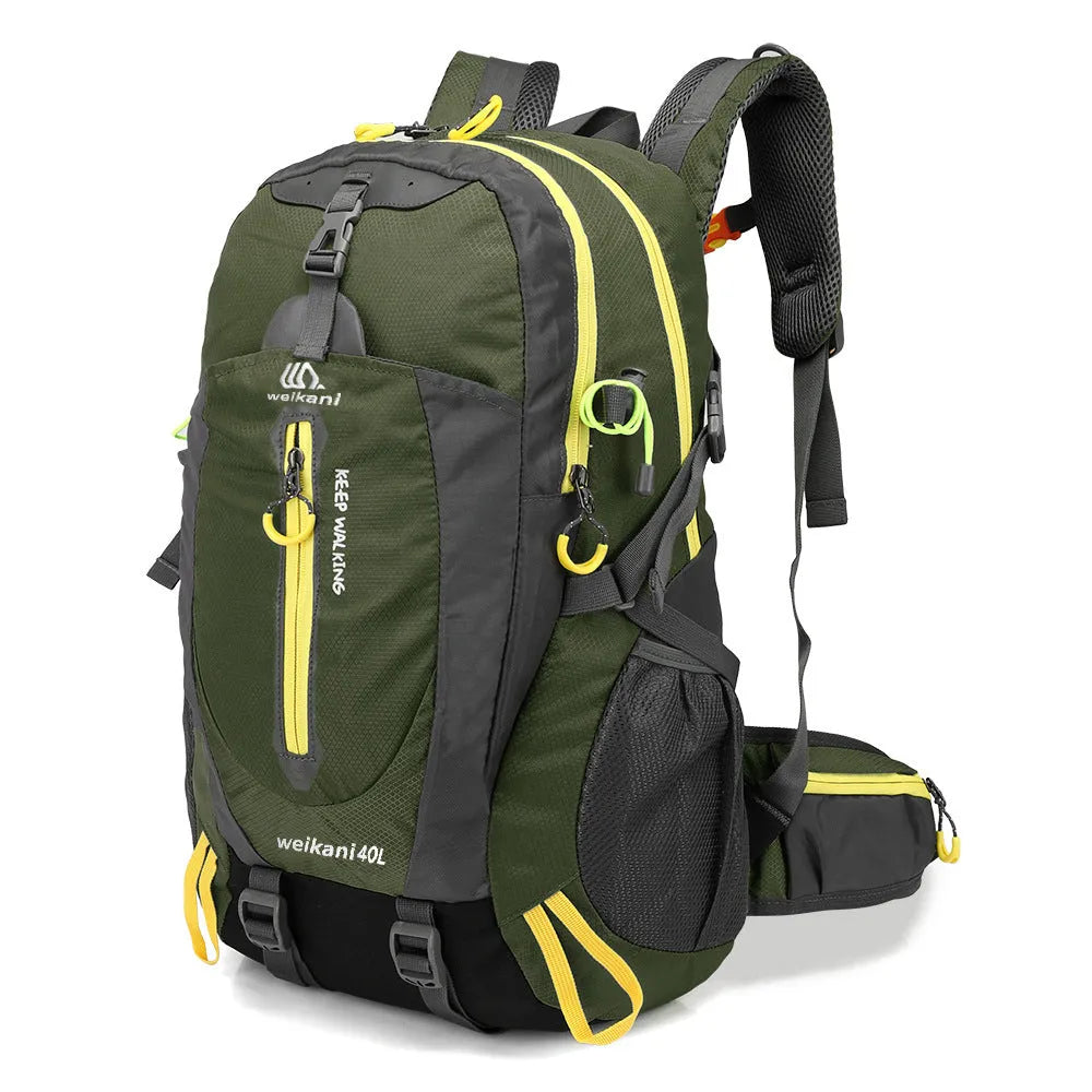 40L nylon hiking backpack in solid colour, outdoor sports rucksack for cross-country walking