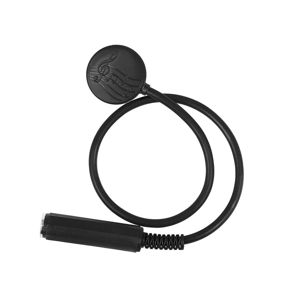 Black universal guitar pickup clip, 40.7cm, with microphone, Velcro strip, and buckle for musical instrument use