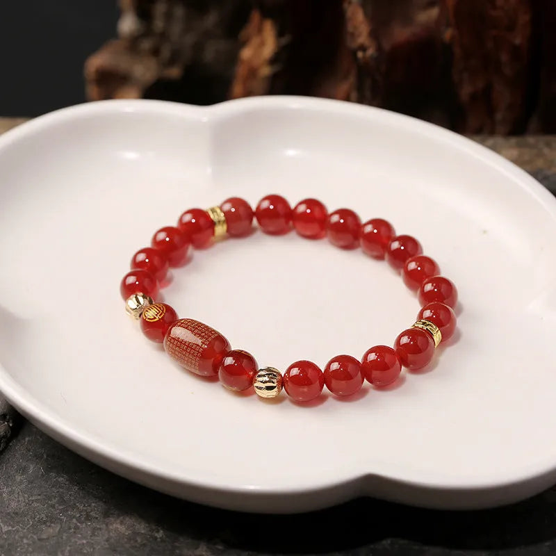 Red agate Guanyin Buddhist prayer bracelet with auspicious patterns in New Chinese Style