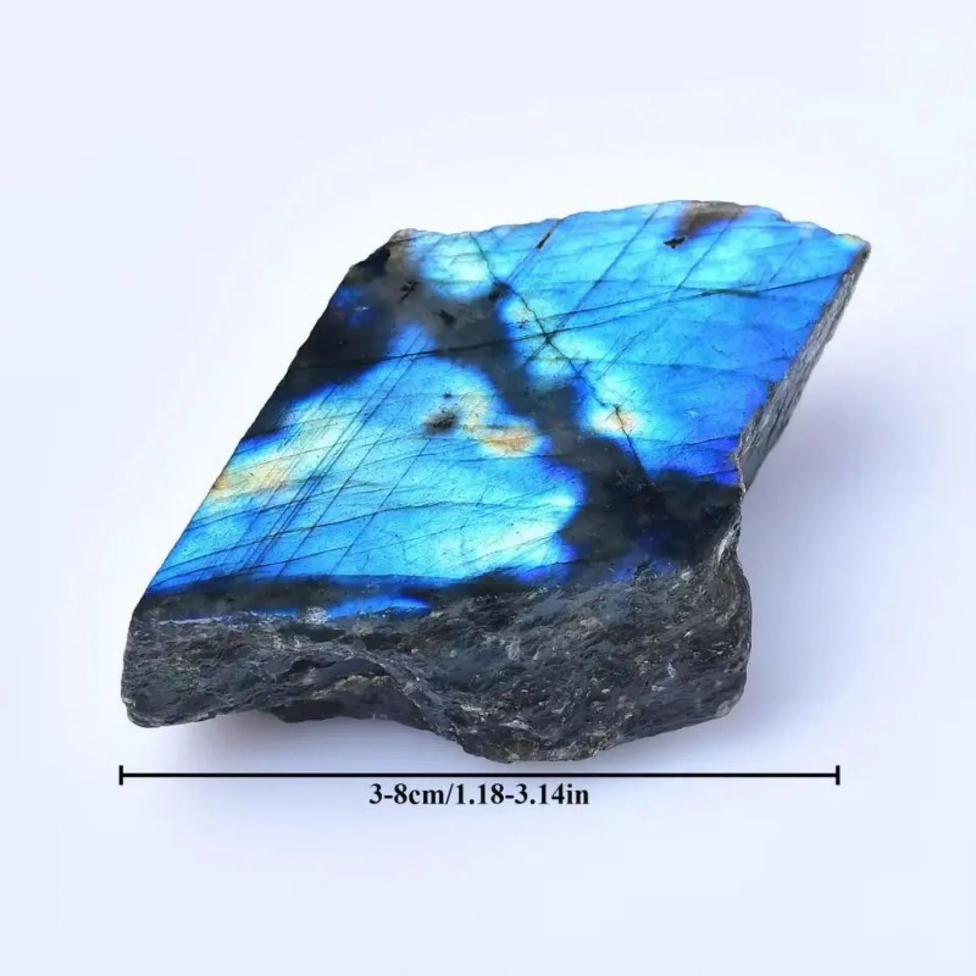 Natural labradorite polished slate ornament with iridescent colour play, hand-polished smooth finish