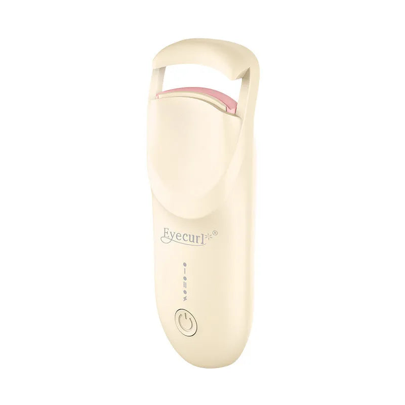 Electric heating eyelash curler in cream white colour with USB charging cable